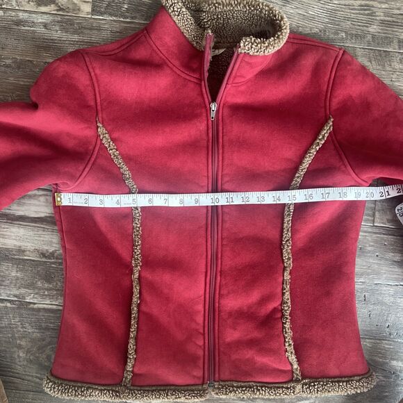 LL Bean Suede Jacket Sherpa Lined Floral Design Womens Size Medium‎ Red Coat - Picture 4 of 9